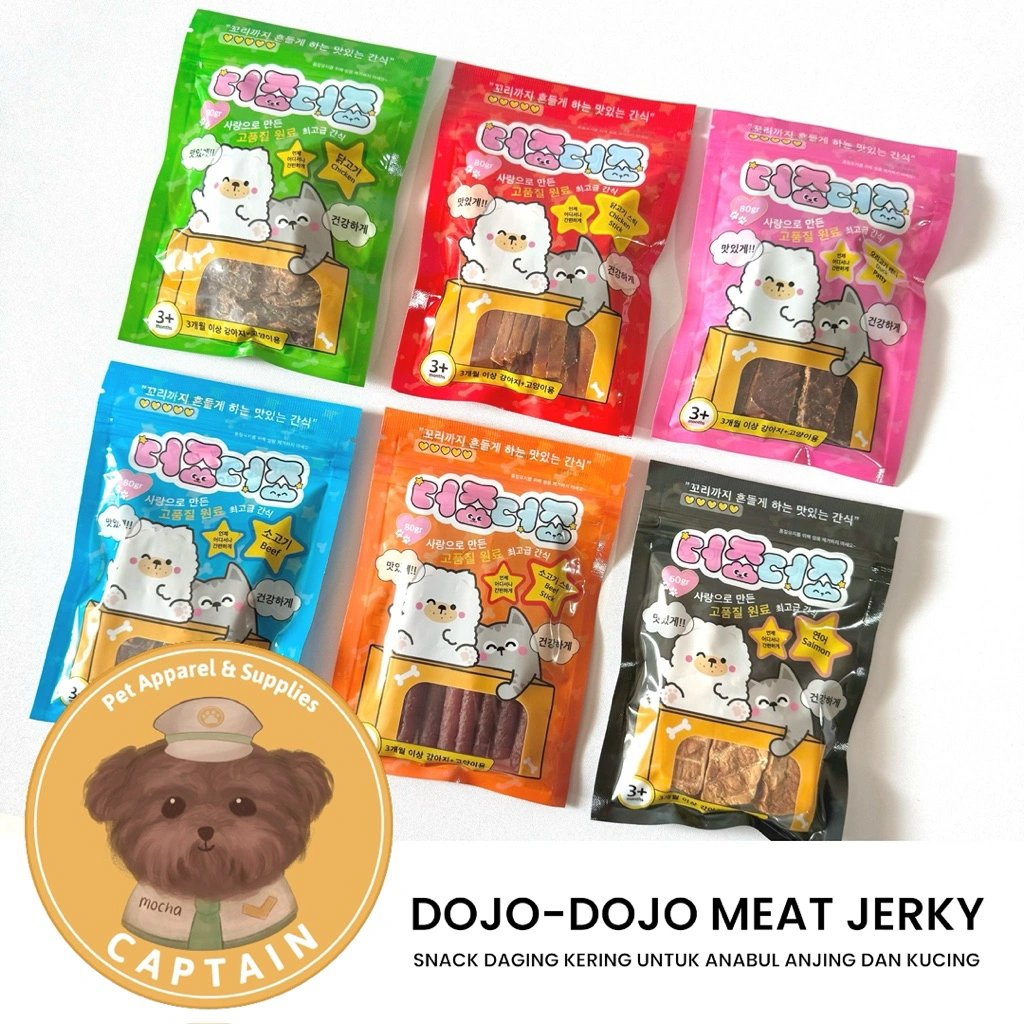 SNACK ANJING MEAT JERKY DOJO DOJO DOG TREATS CEMILAN ANJING KUCING PET FOOD STICK AYAM SALMON MAKANAN DOGGY PRAMA SNACK ANJING CAPTAINPET