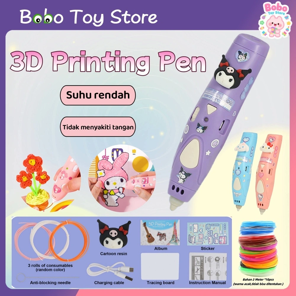 BOBO 3D Pen 3D Printer Pena 3D Printing Mainan Edukasi Anak Hadiah Liburan Anak 3d printer mainan Gambar 3D Kerajinan Tangan Melatih Pena 3D