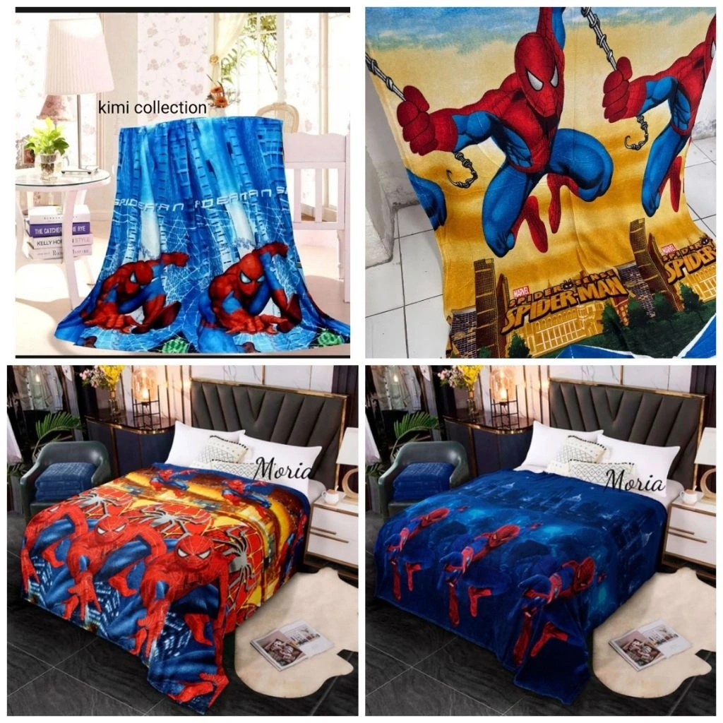 Selimut Bulu Halus Karakter Tebal Motif Spiderman Ukuran Anak Dewasa Terlaris Termurah Berkualitas 130 x 180