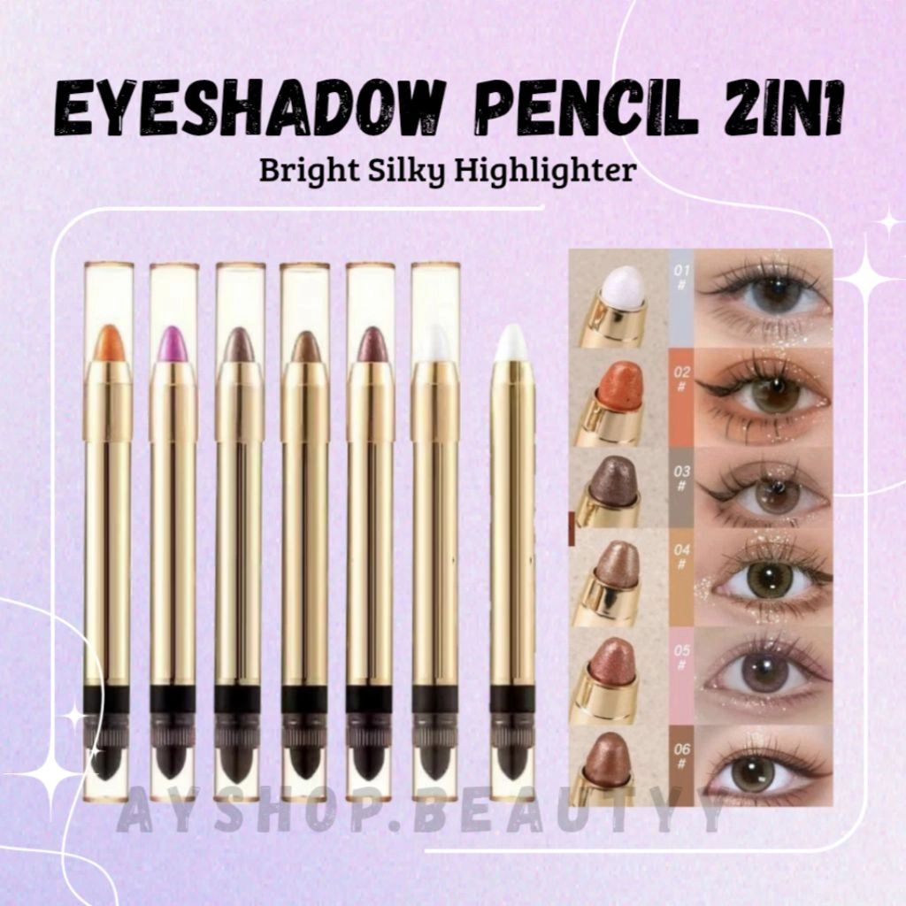 (6pcs Semua Warna) Eyeshadow Pencil 2in1 6pcs Waterproof, Eye Shadow Pen 2in1 Glitter - 6 Warna - Kosmetik