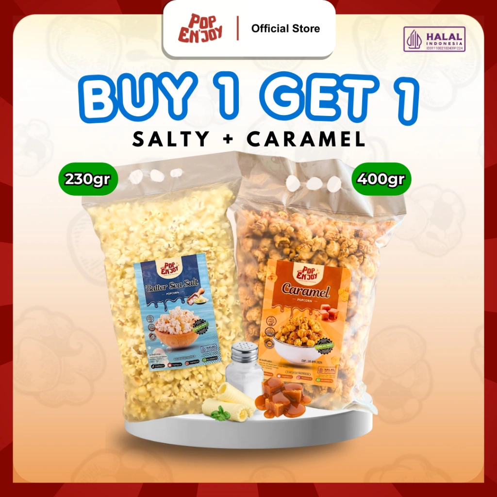 PopENjoy -  [HEMAT] BUY 1 GET 1 POPCORN | Camilan Crispy Popkorn Jagung Sehat Premium Makanan Ringan Cemilan Sehat, Tanpa Pengawet, Gluten Free Snack 2 Rasa