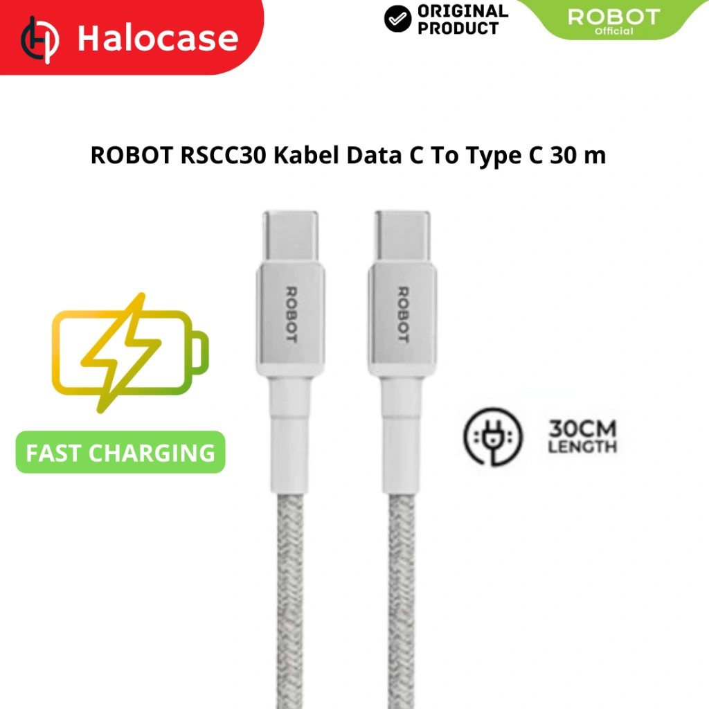 Kabel Data Type-C ROBOT RSCC30 Usb-C To Usb-C 30 Cm