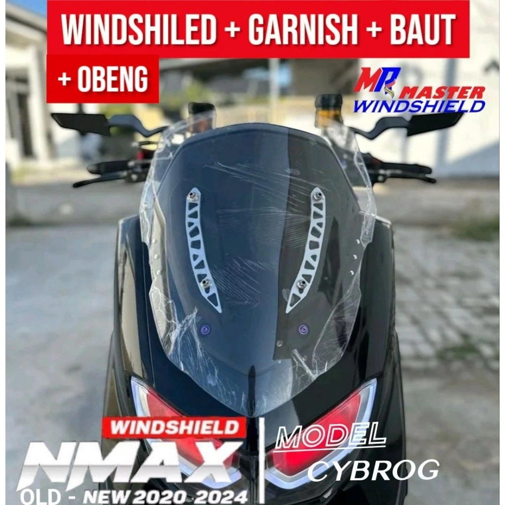 visor Windshield + garnis + baut + obeng Sepaket NMAX new  Standar Cyborg Bening Nmax New Old TEBAL 3MM-4MM-5Mm 4in1 (GARANSI PECAH)
