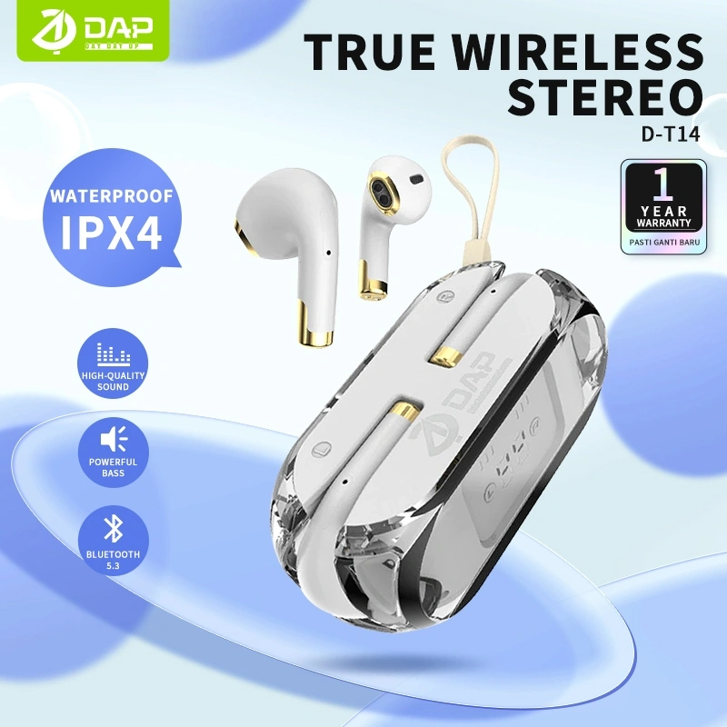 DAP TWS ORI Earphone Earbuds - True Wireless Bluetooth D-T14 Waterproof IPX4 - Garansi 1 Tahun