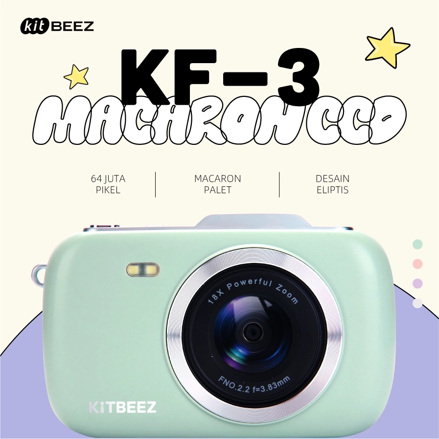 KiTBEEZ KF-3 Kamera Digital 64MP 18X 4K HD Vedio Macaron Digital Camera Built-in Flash and Filters