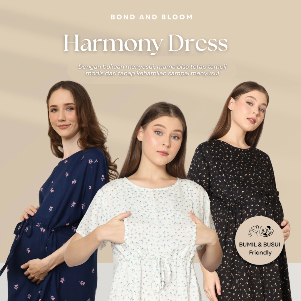 Bond and Bloom Harmony Pregnant & Nursing Dress, Baju Hamil & Menyusui, Bahan Rayon Adem Premium