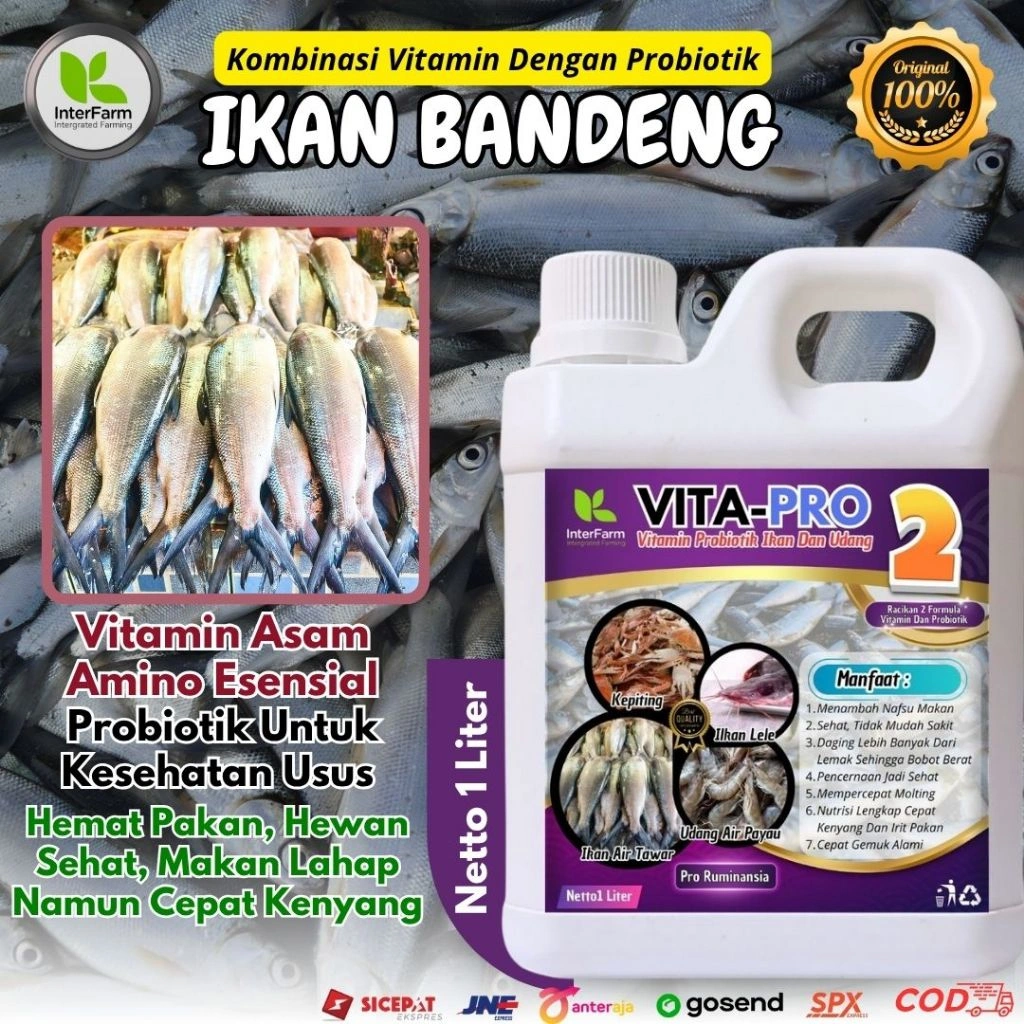VITA+PRO IKAN BANDENG, VITAMIN Ikan BANDENG agar cepat besar, Probiotik pemacu pembesar ikan BANDENG