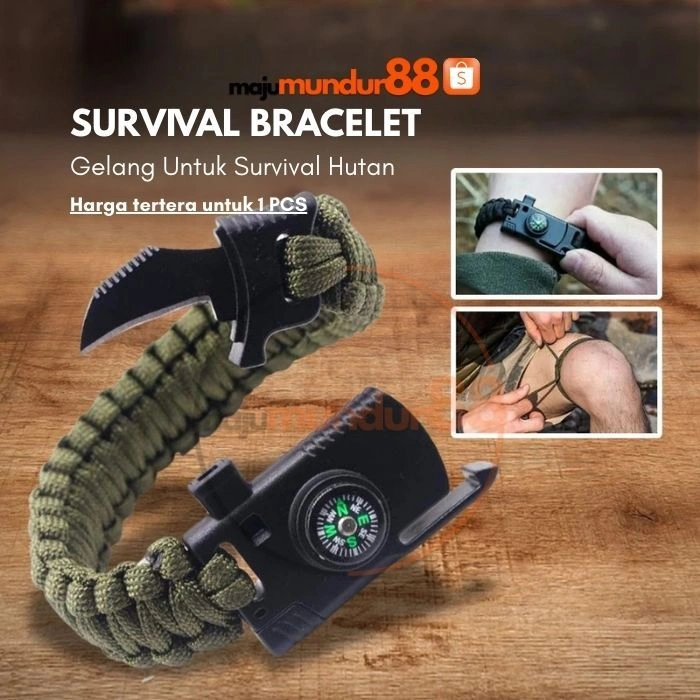 Gelang Outdoor Peluit Paracord Survival Bracelet Flint Fire Starter