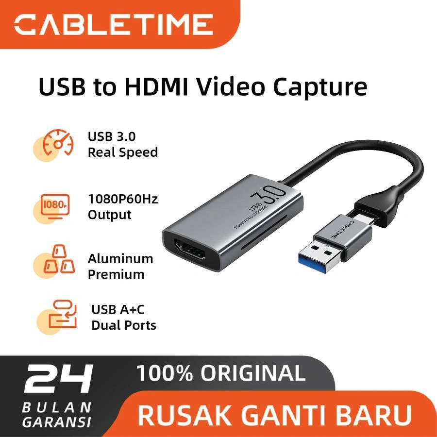 CABLETIME Video Capture Card USB C / A to HDMI 4K 1080p Game Record Streaming Live