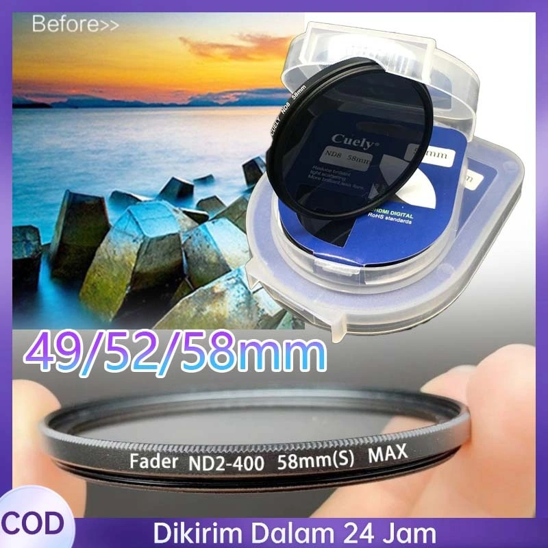 Cuely Variable ND Filter ND2-400 - Untuk Lensa 49MM 52MM 58MM (Canon Nikon Sony), Kaca Optik Multi-Coating