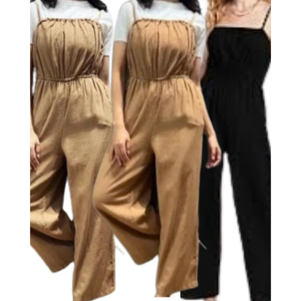 Jumpsuit Celana Panjang Model Tank Top Wanita Bahan Linen