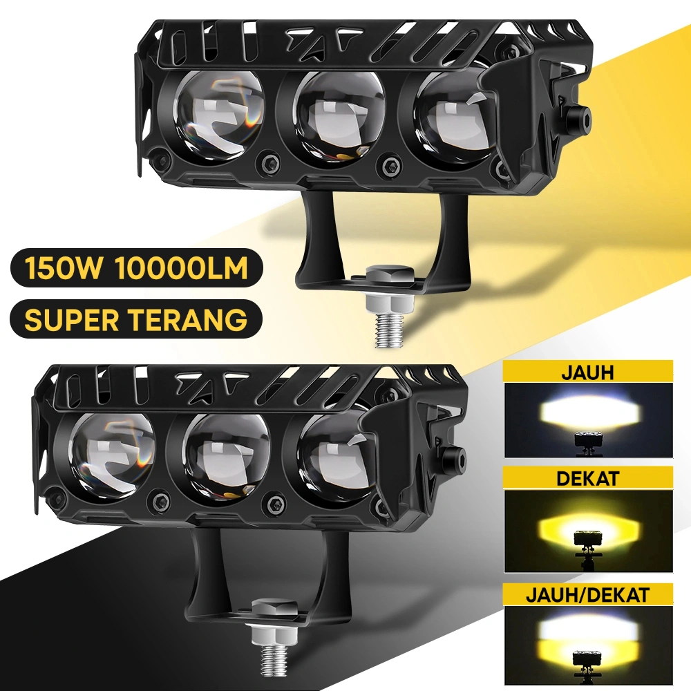 MOKETA Lampu Tembak Laser SQL 3 Mata D2 D3 Full Alumunium Premium kuning-putih/putih-putih 150W 10000LM IP68 DC 9V-85V