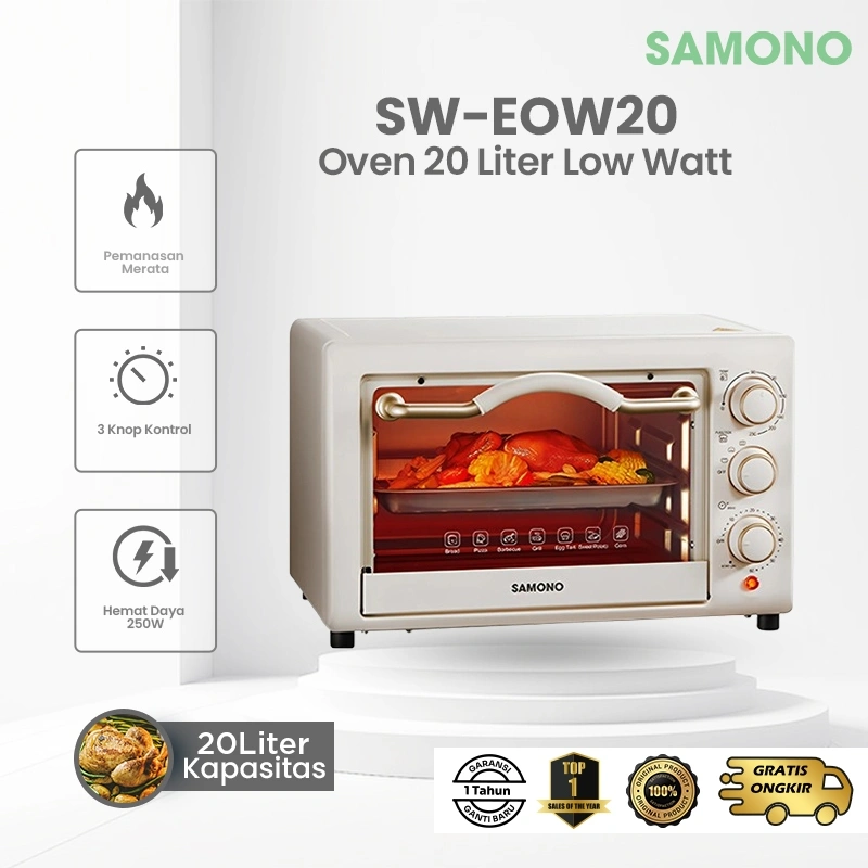 SAMONO Elektrik Oven Toaster Low Watt Hemat Daya 20 Liter 3 Knob Control SW-EOW20 - Garansi Resmi 1 Tahun