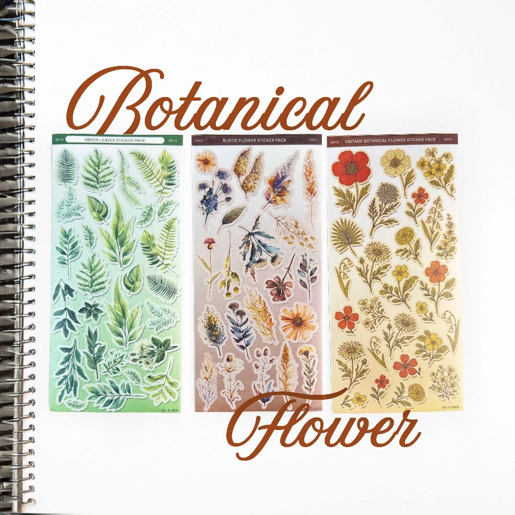 Botanical Flower Sticker Pack | Stiker Aesthetic Flower Anti Luntur Scrapbook DIY