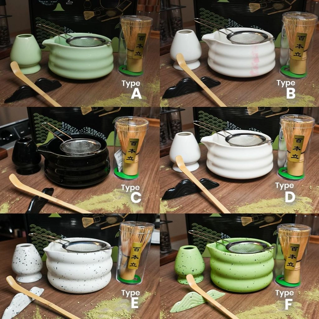 new japanese matcha tea set 6pcs / paket lengkap matcha bowl bamboo whisk tea brush stand holder strainer set / matcha maker