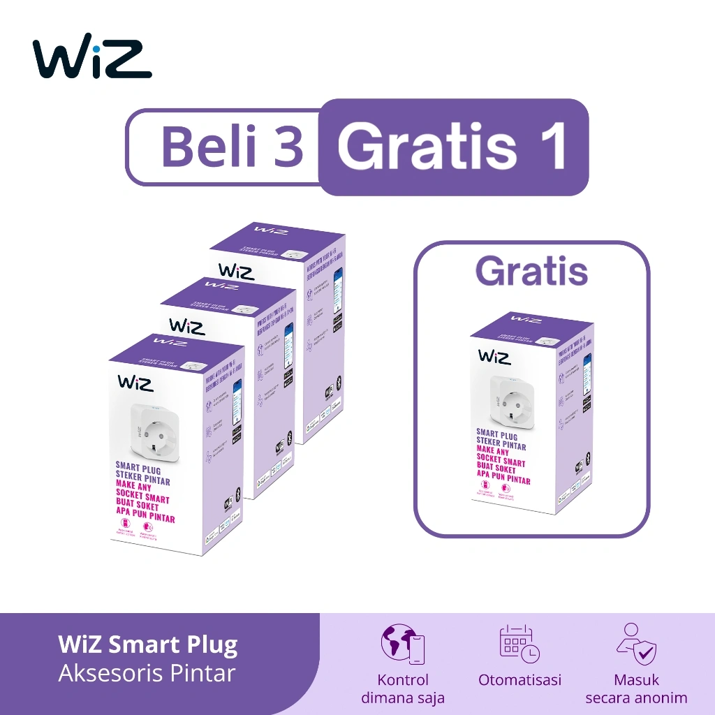WiZ Paket Smart Plug WiFi Wireless Colokan Listrik Pintar Beli 3 Gratis 1