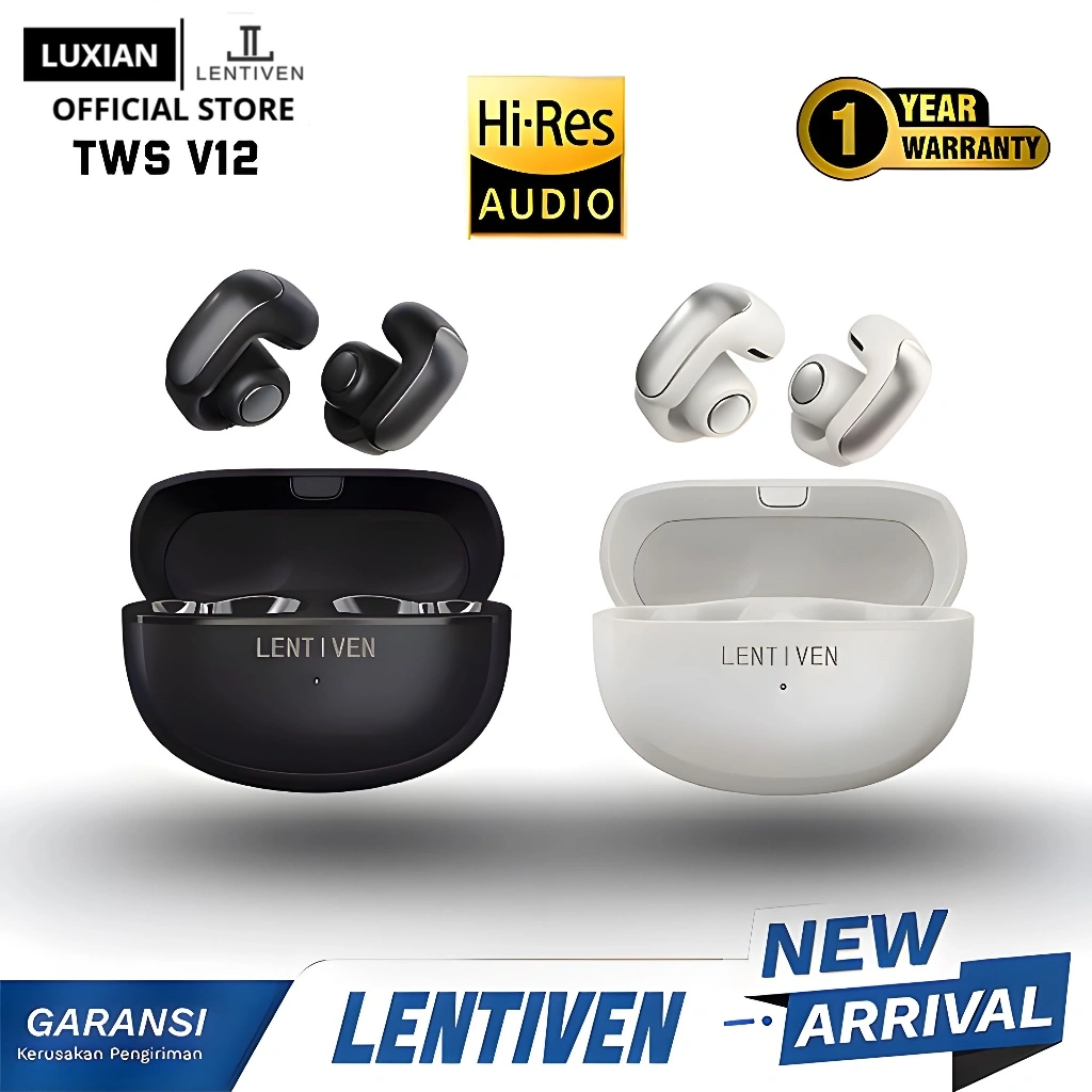 LUXIAN LENTIVEN Earbuds TWS Wireless Earphone Bluetooth 5.5 Headset IPX4 Garansi 1 Tahun V12