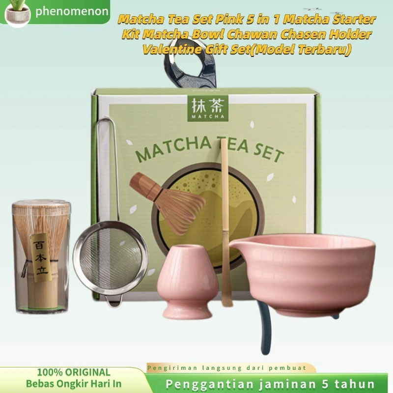(COD/Gratis Ongkir) Matcha Tea Set Pink 5 in 1 Matcha Starter Kit Matcha Bowl Chawan Chasen Holder Valentine Gift Set(Model Terbaru)