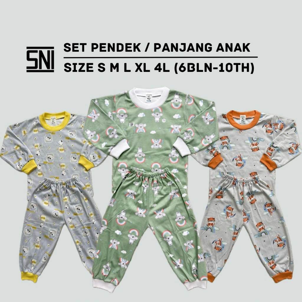 Piyama Panjang Oblong/ Kancing Depan / Setelan Pendek Anak Print Animal Katun SNI