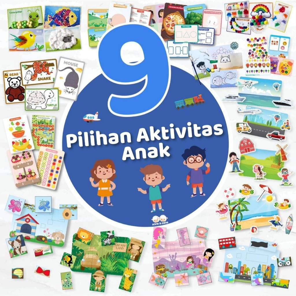 9 Pilihan Activity Worksheet / Aktivitas Anak / Mainan Edukasi / Mainan Montessori / Mainan Anak / PAUD
