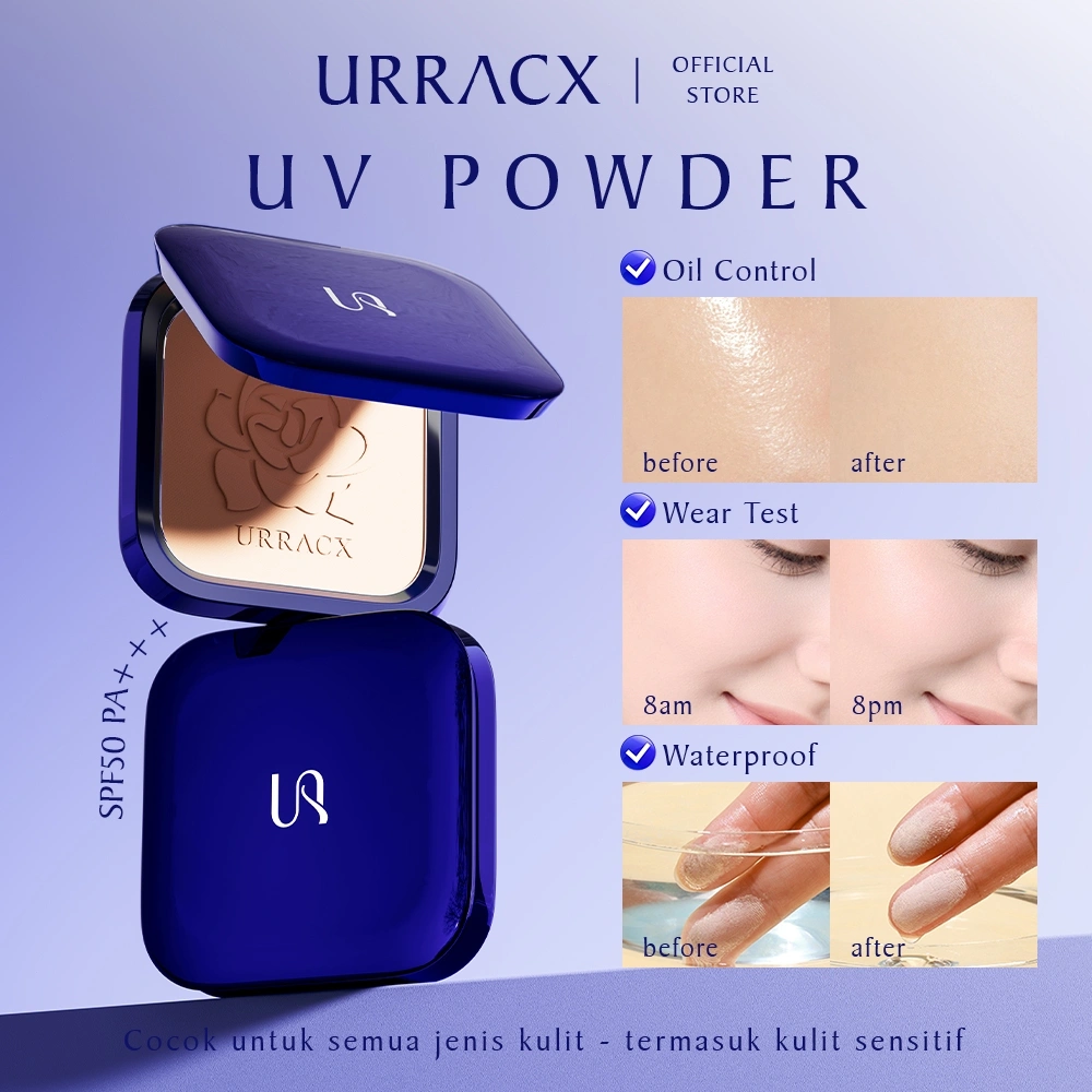 URRACX UV Cove Rblur Matte Bedak Padat Zero Cakey Non-Comedogenic Oil Control Waterproof Tahan Lama Ringan Powder Foundation SPF50 PA+++ Ultra Cover Compact Powder Two Way Cake Makeup Harian
