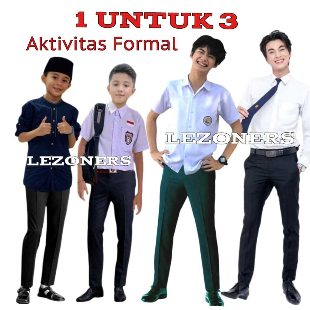 LEZONERS - Celana Panjang Pria BahanTebal Halus Celana Formal Anak Sekolah Laki Laki Dan Pria Dewasa Kerja Kantor Slim Fit Casual Pants