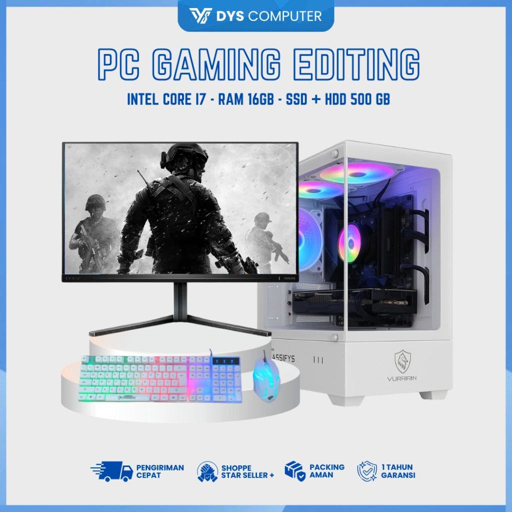 PC I7 Fullset Gaming Editing 16GB / 500GB / SSD LED 19" / Double Storage