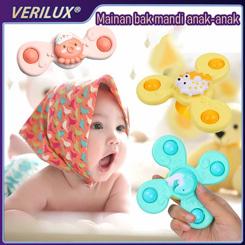 Mainan Bayi Mandi Montessori Spinner Hisap Dinding Edukatif Tanpa BPA Teether Lucu