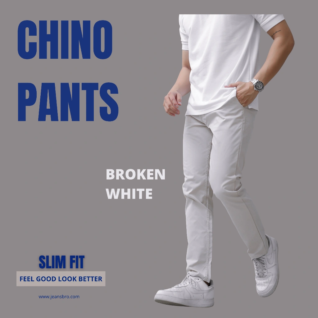 BROJEANS - Celana Chino Panjang Pria Slim fit Casual & Formal Warna Broken White