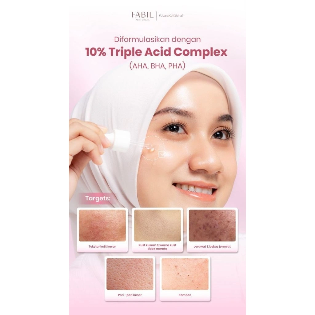 Fabil 10% AHA+BHA+PHA gentle Peeling serum untuk exfoliasi kulit wajah