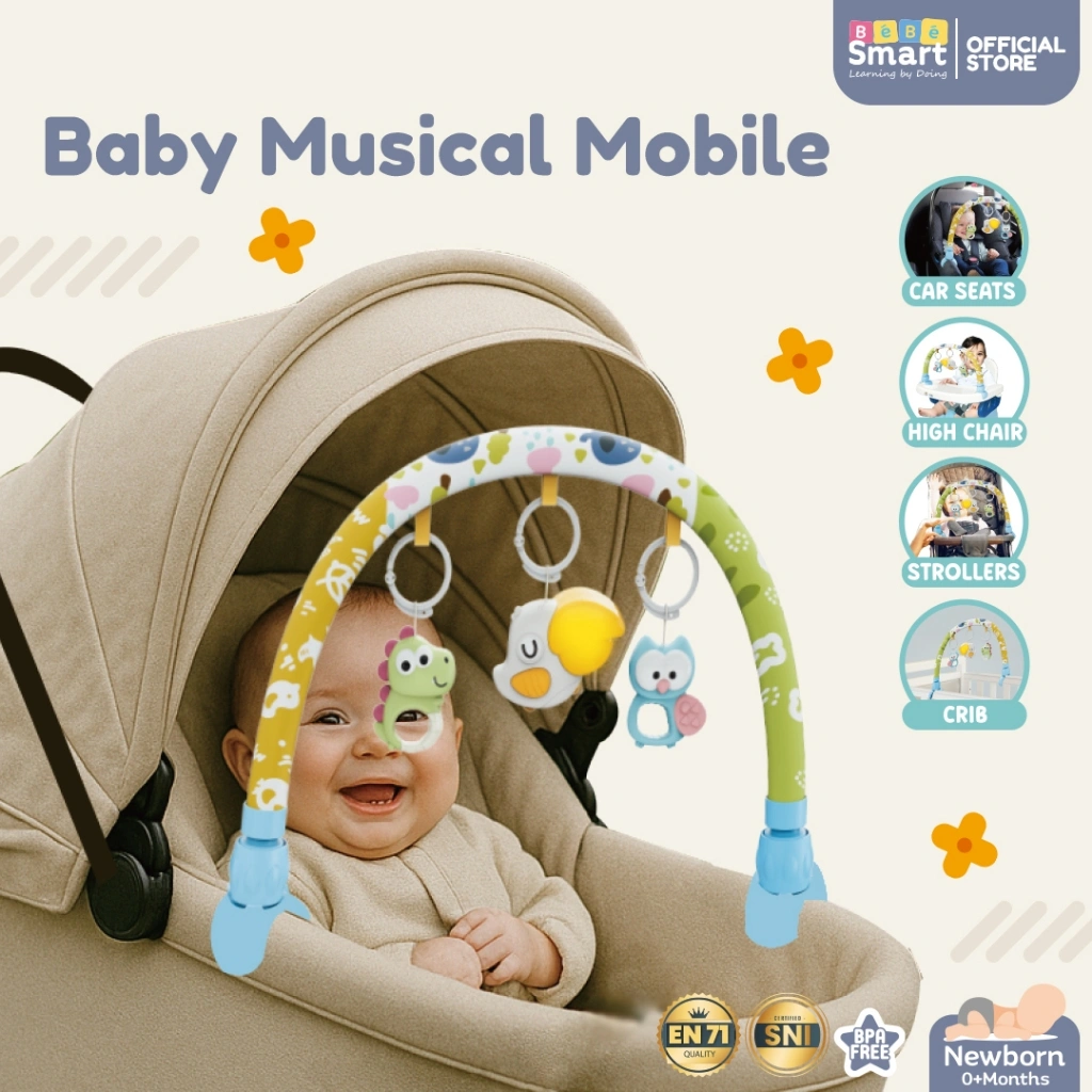 Mainan Gantung Stroller Bayi | BEBE SMART Baby Musical Mobile | Mainan Tempat Tidur | Car Seat