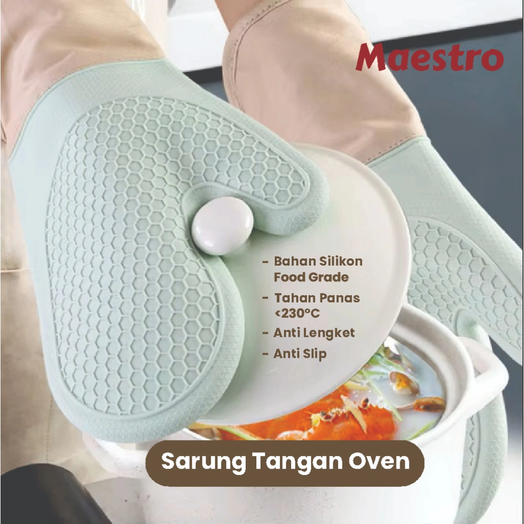 MAESTRO Sarung Tangan Oven Anti Panas 34cm Silikon Food Grade Dapur Masak Baking Glove
