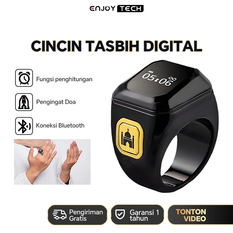 (Tasbih Digital Bluetooth) Smart Tasbih Counting Ring/Cincin Tasbih Digital Elektronik -Hitung Zikir Otomatis, Smart Zikir Ring untuk Haji, Umrah, atau Shalat Harian Smart Ring LED Display Bluetooth Tasbeeh Counter Tahan Air