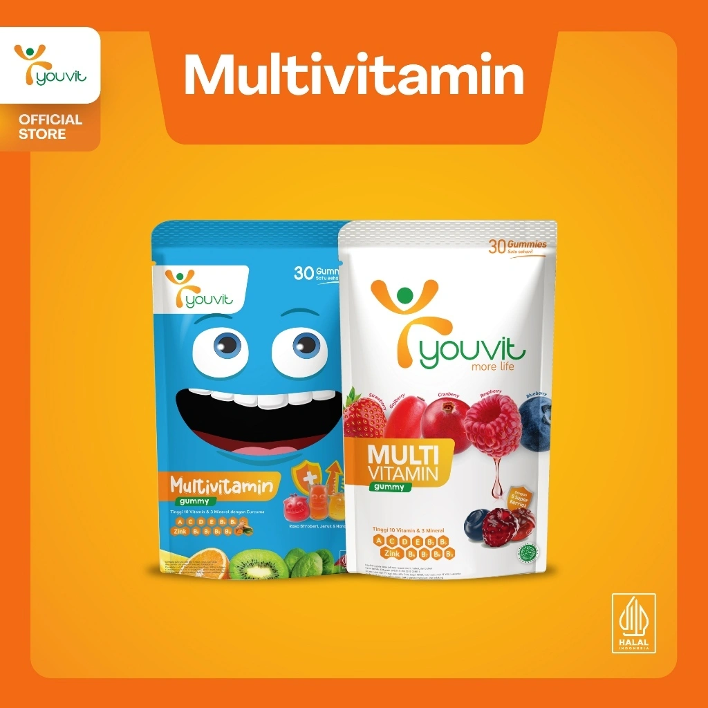 Youvit Multivitamin Dewasa dan Anak 30 Hari untuk Jaga Imunitas Dewasa dan Tumbuh Kembang Anak dengan Vitamin C, Vitamin D, Zink, Sayur, dan Buah