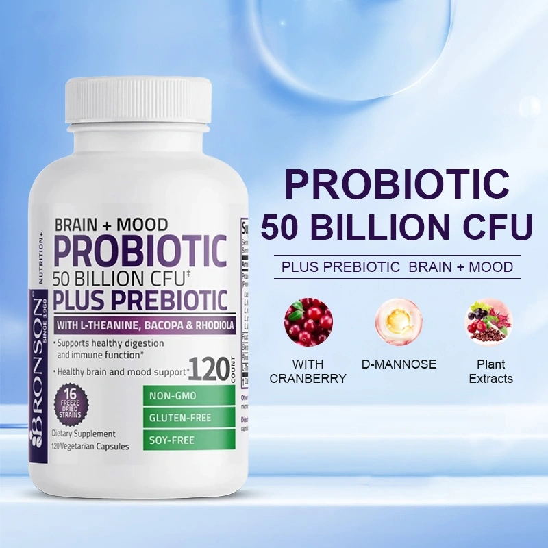 Bronson Probiotic Plus Prebiotic - Brain+Mood Probiotic 50 Billion CFU - 120 Vegetarian Caps
