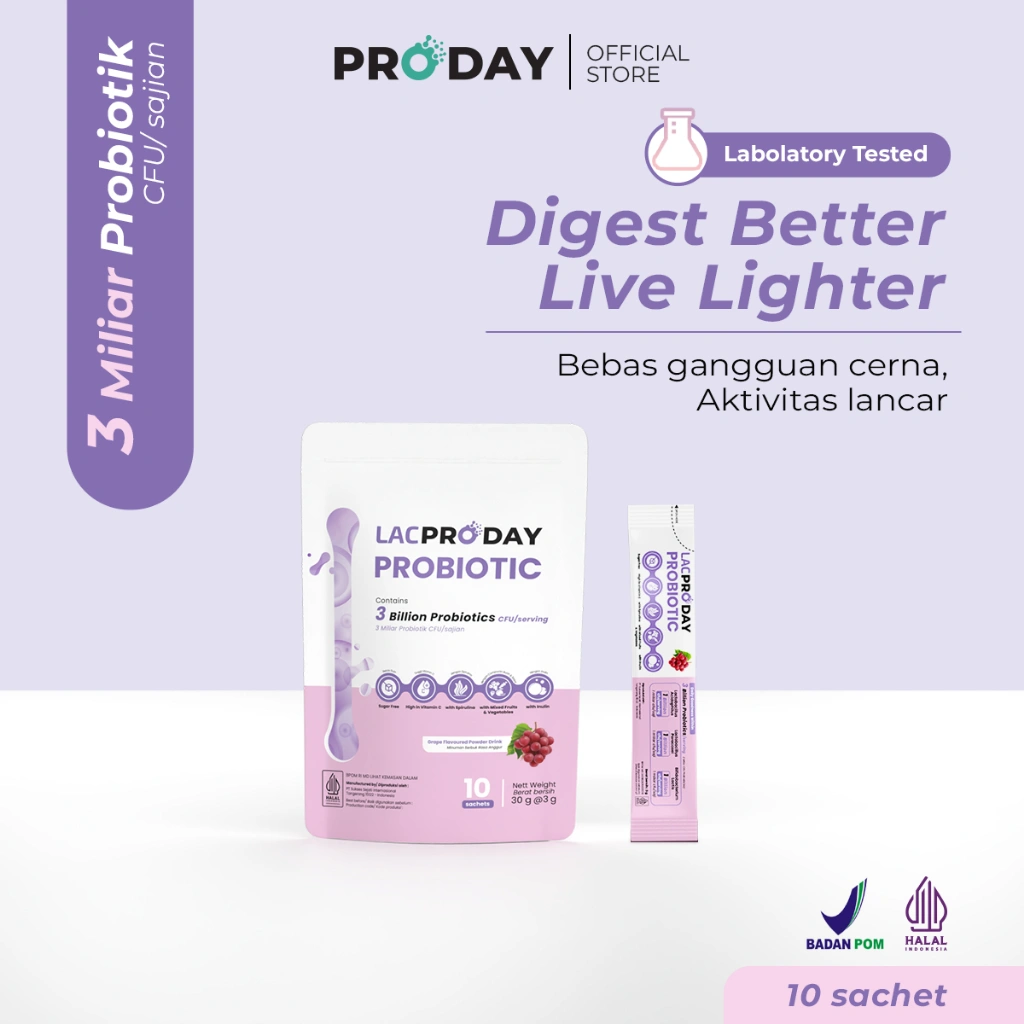 Lacproday - Probiotic with Grape Flavor - 3 Strain & 3 Billion CFU - Trial Pouch 10 Sachets