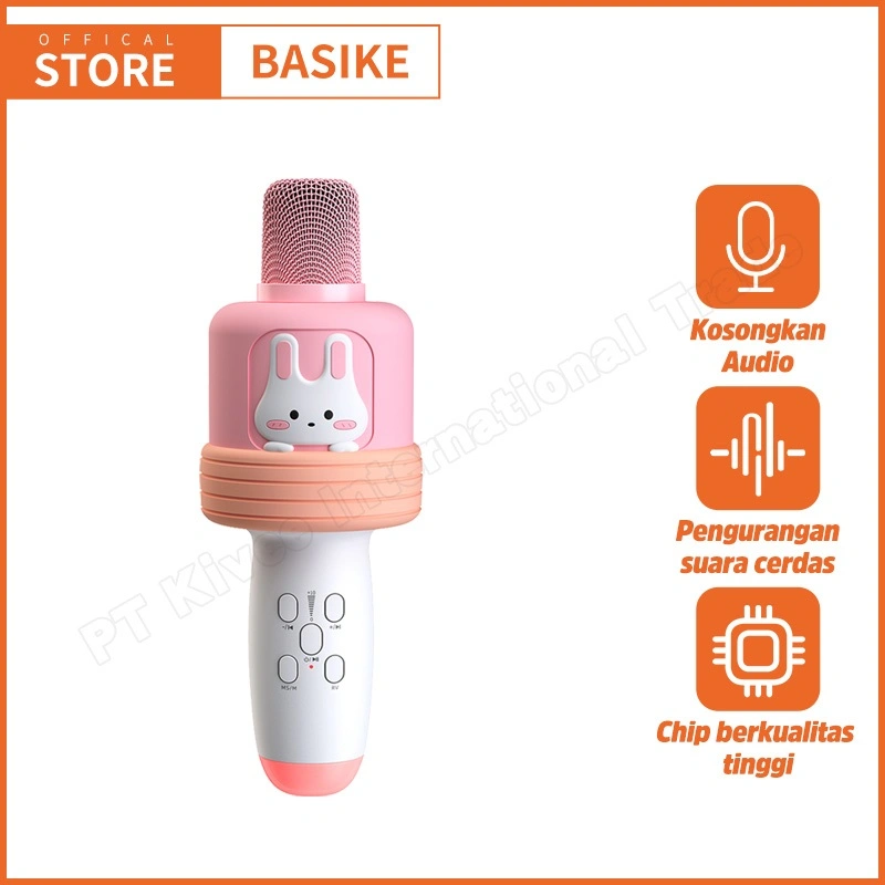 BASIKE Mikrofon Bluetooth Wireless 3 in 1 Built-in TF Card/Headset Jack Family Karaoke Macaron Asli