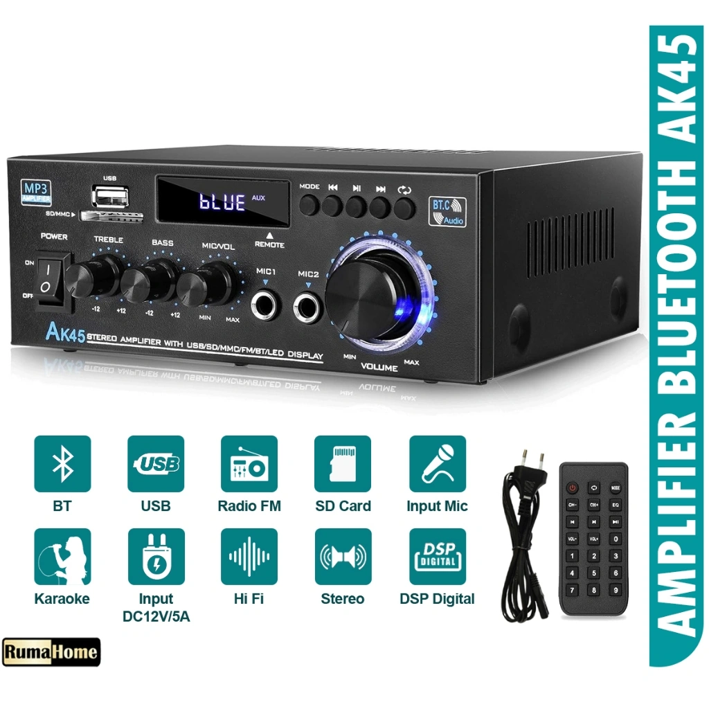 Amplifier BT-298, AK-45, AK-698 & BT-296 Bluetooth EQ Audio Amplifier Karaoke Home Theater FM Radio 600W amplifier Original