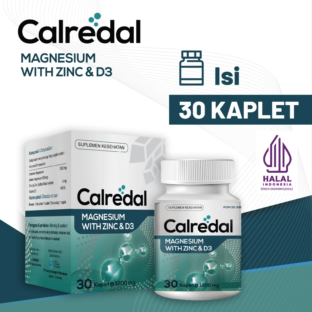 Indopharmacy- Suplemen Herbal CALREDAL MAGNESIUM WITH ZINC&D3 30 tab | Membantu Menjaga Kesehatan Tulang & Relaksasi Otot