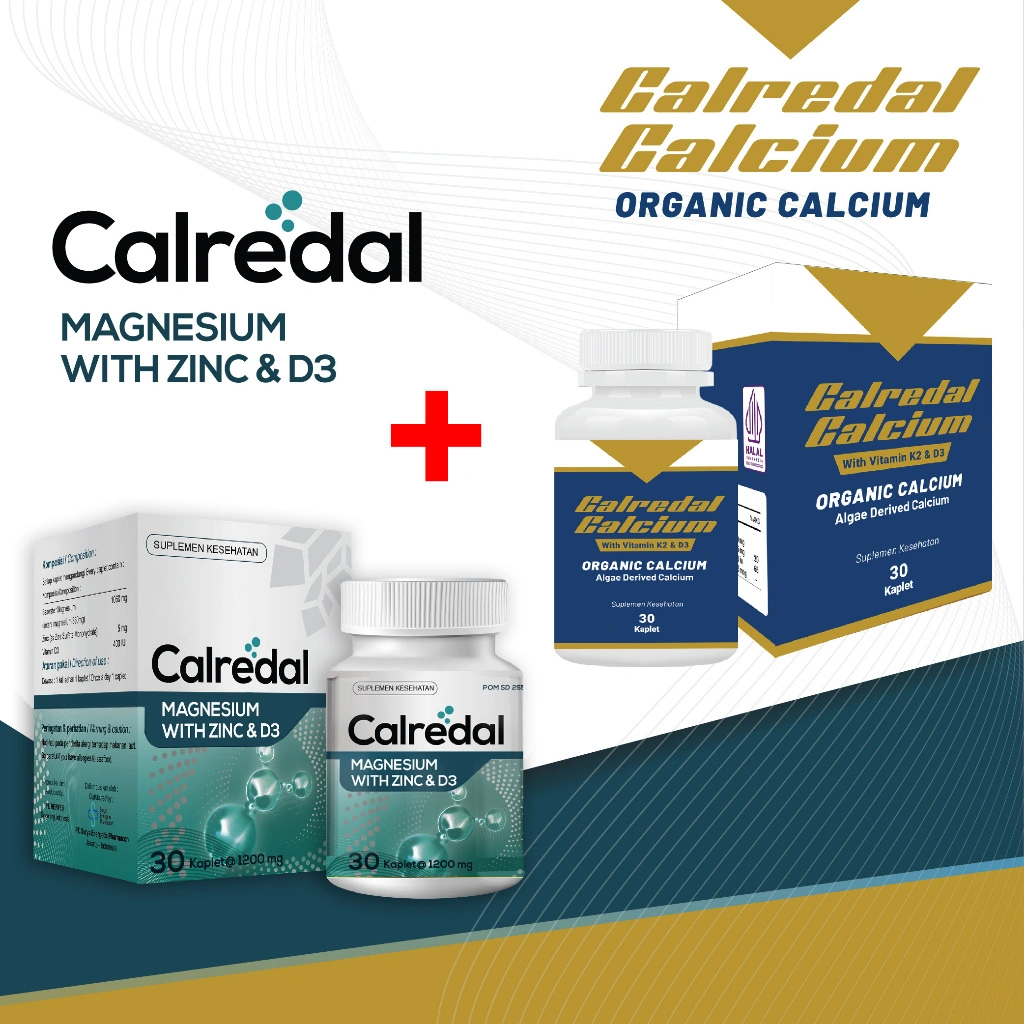 Indopharmacy- PAKET HEMAT Suplemen Herbal CALREDAL MAGNESIUM WITH ZINC&D3 30 tab + CALCIUM CALREDAL 30 Tablet| Membantu Menjaga Kesehatan Tulang & Relaksasi Otot