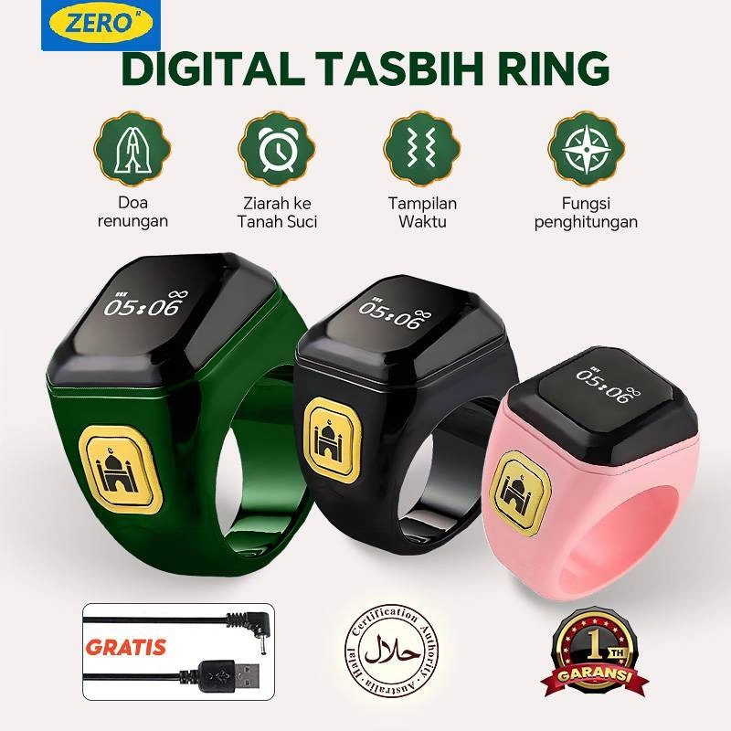 Cincin Tasbih Digital Smart Zikr Ring LED Display Bluetooth Tasbeeh Counter Pengingat waktu sholat Tahan Air