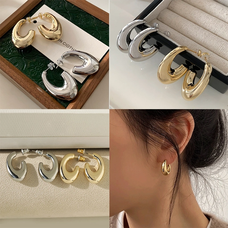 Anting hijab setengah bulat/anting 925/titanium perak/perhiasan anting sederhana
