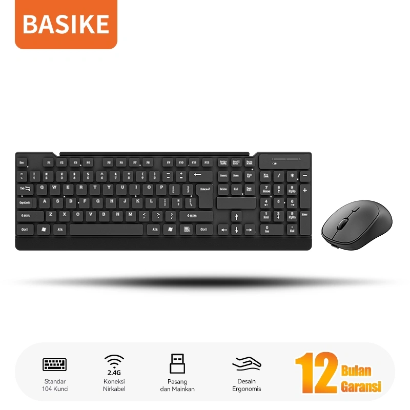 (HOT)BASIKE Keyboard Mouse Wireless Portable Gaming Mechanical Full Size Bass for PC Laptop Tablet