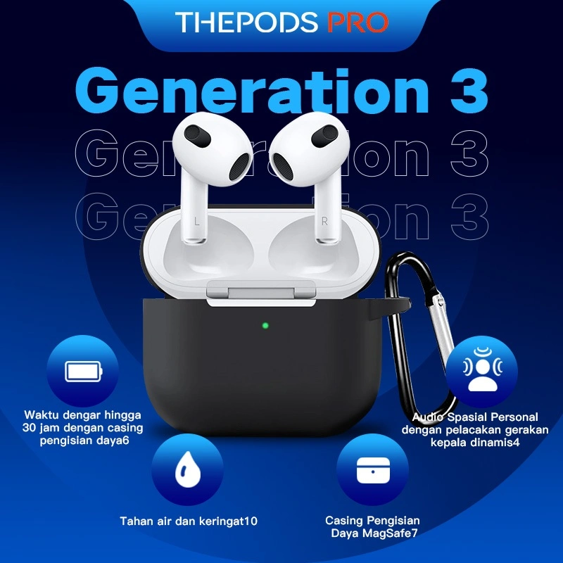 THEPODS Gen 3 Generation 2025 TWS iPhone Bluetooth IPX4 Waterproof IMEI & Serial Number Detectable + Spatial Audio Earphone Gaming Active Noice Cancellation With H2 Chip Wireless Charging Case Garansi 1 Tahun Headset Bluetooth iPhone