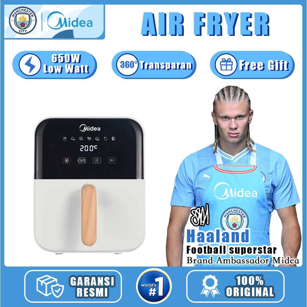 Hadiah Gratis Midea Air Fryer Low Watt Model Putar Pegangan Kayu M-MAD40007ADH