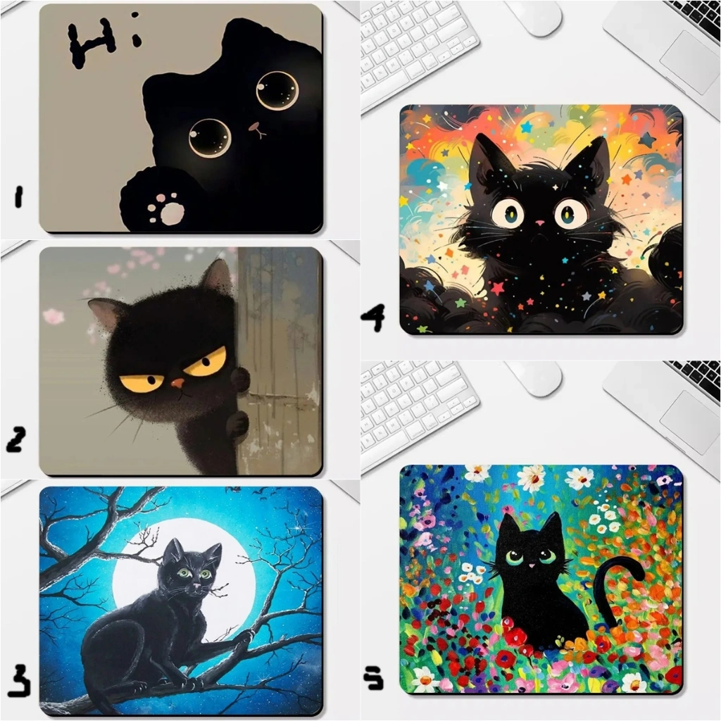Mousepad Motif Lukisan Kucing Hitam Anti-slip Rubber