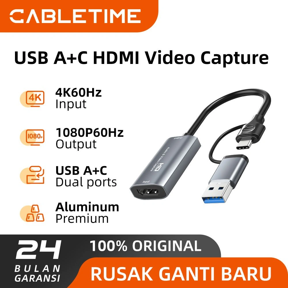 CABLETIME HDMI Video Capture Card Converter For Record Live Streaming