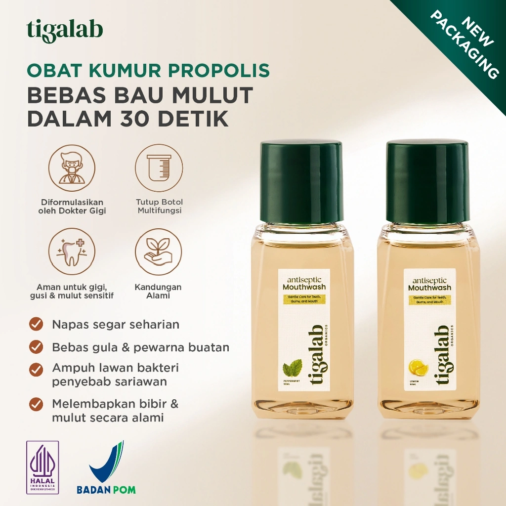 [Travel Size] (Bundle 2x50ml) TIGALAB Propolis Mouthwash 50ml - Obat Kumur Propolis Untuk Membunuh Bakteri Dalam 30 Detik & Menyegarkan Nafas Seharian - FREE POUCH