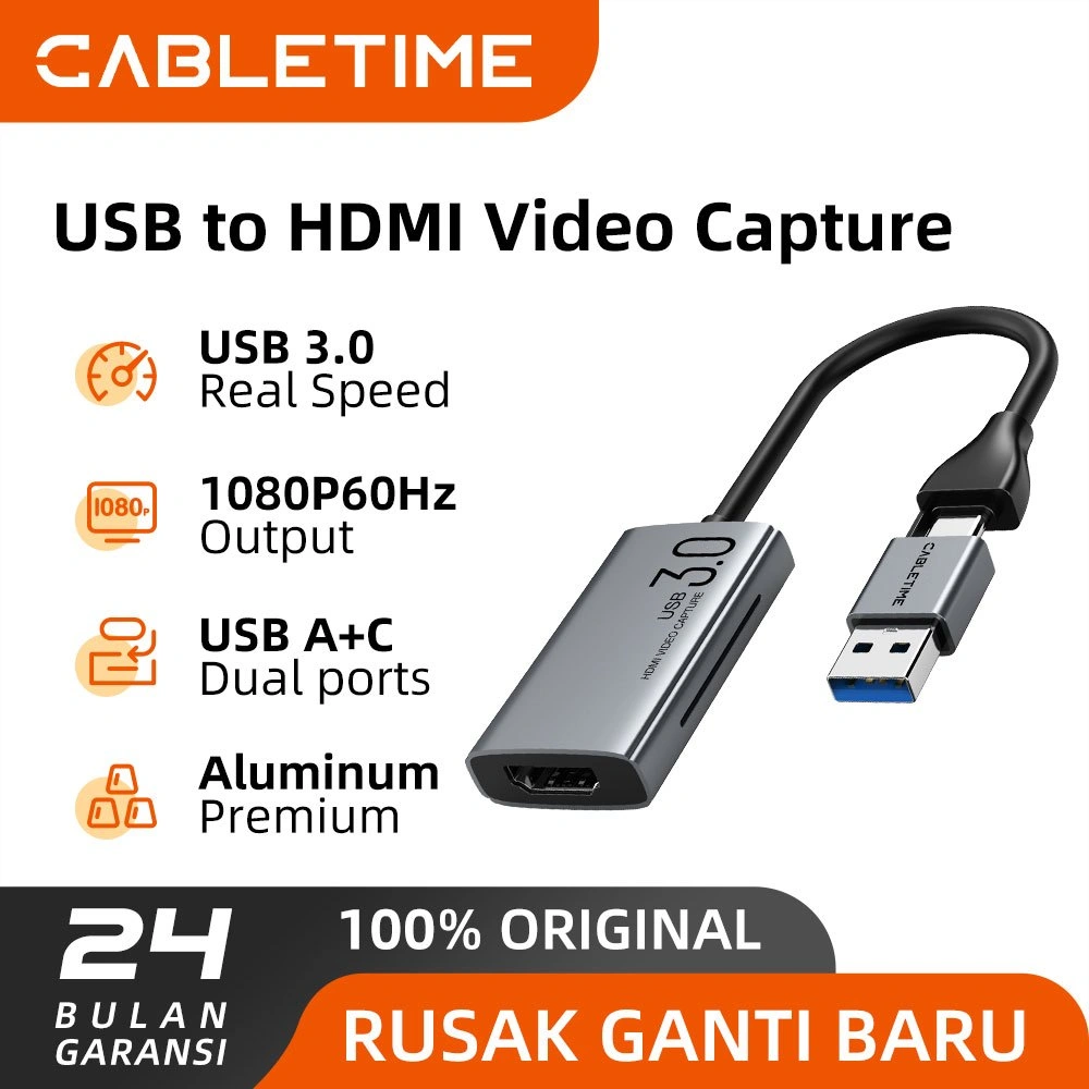CABLETIME HDMI Video Capture Card Converter For Record Live Streaming