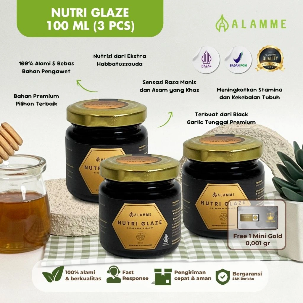 Alamme - Paket Bundling Nutri Glaze 100ml 3 Pcs Suplemen Herbal Alami Ekstra Habbatussauda